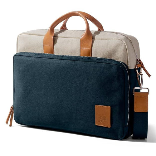100% Cotton Canvas Commute Laptop Messenger Bag for Men & Women Travel Shoulder Handbag With Trolley Sleeve Metal Zip Closure Leather Handles Padded Laptop Compartment For 14
