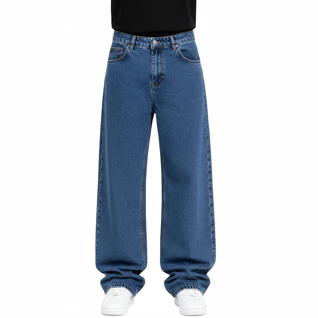 Men's Oversized Baggy Wide Leg Stone Wash Jeans Relaxed Loose Fit, 5-Pocket Design, Durable Stitching, Streetwear Style Casual