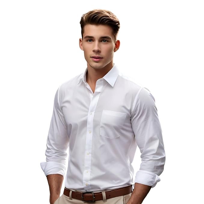 Regular Fit White Plain Solid Cotton Shirt for Men Full Sleeve Wrinkle-Free Regular Fit Shirt Formal & Everyday Wear