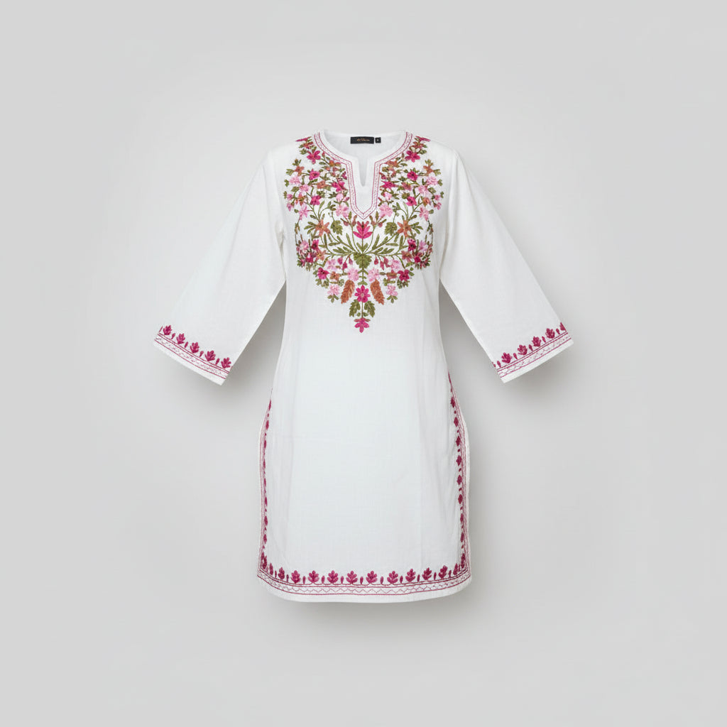 Short Kurti for Women Viscose Embroidered Kurti for Woman Regular Fit Round Neck V Slit Full Sleeve Stylish Ladies Top Ethnic Wear Womens Clothing Trendy Kurta Tops