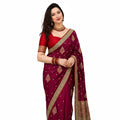 Women's Glory Banarasi Satin Silk Saree With Embroidered Design and Zari Work. (Magenta)