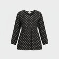 Women's Rayon Black Floral Block Print Kurti, Scallop Neckline, Full Sleeves, Gathered Fit